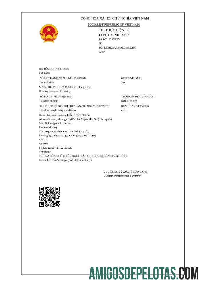 para download Visto Vietnã E em modelo Word e PDF